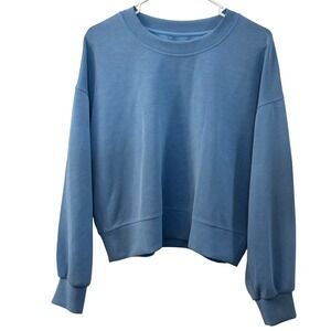 Lululemon Crew Neck Long Sleeve Relaxed Fit Cropped Sweatshirt Blue Women Size 6